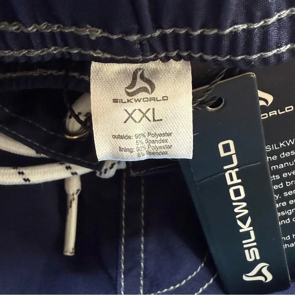 NWT Silkworld Men’s Board Shorts Beach Pool Surfing Blue Striped Sz XXL
